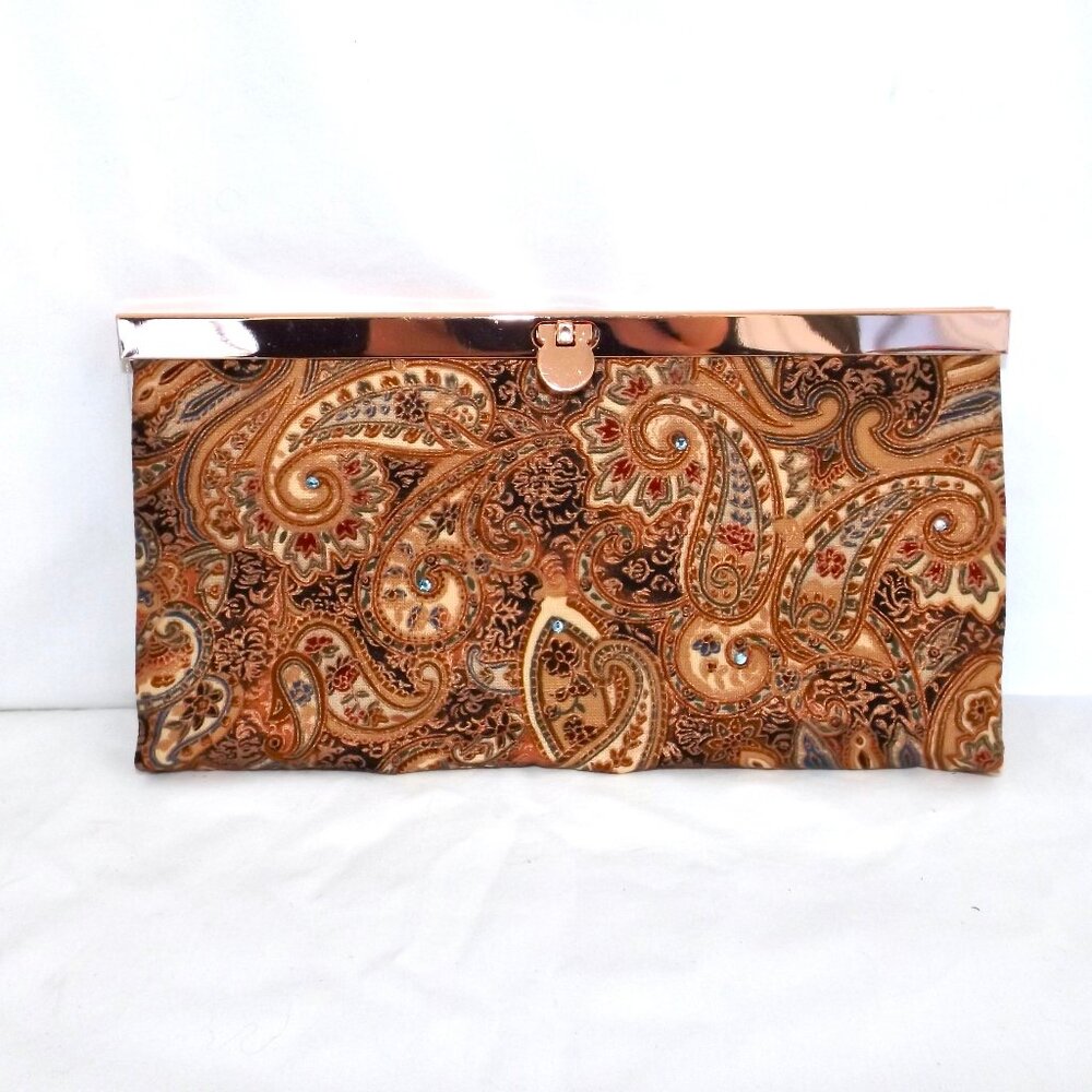 Fabric Wallet, Handmade, Gold and Brown Paisley Pattern, NEW, Unique!